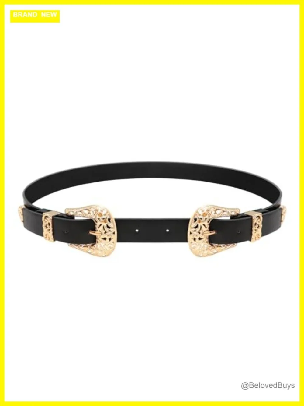 Double Buckle Faux Leather Western Belt for Women Cowgirl Country